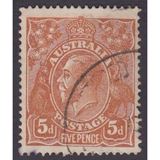 Australian    King George V    5d Chestnut   Single Crown WMK  Plate Variety 1R47..